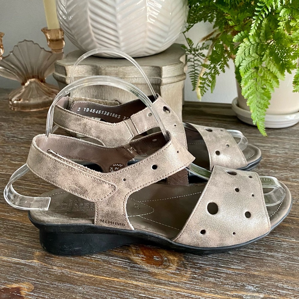 Mephisto Womens Phiby Ankle Strap Sandals Shoes 6.5-7 EU 37 Metallic Dark Taupe